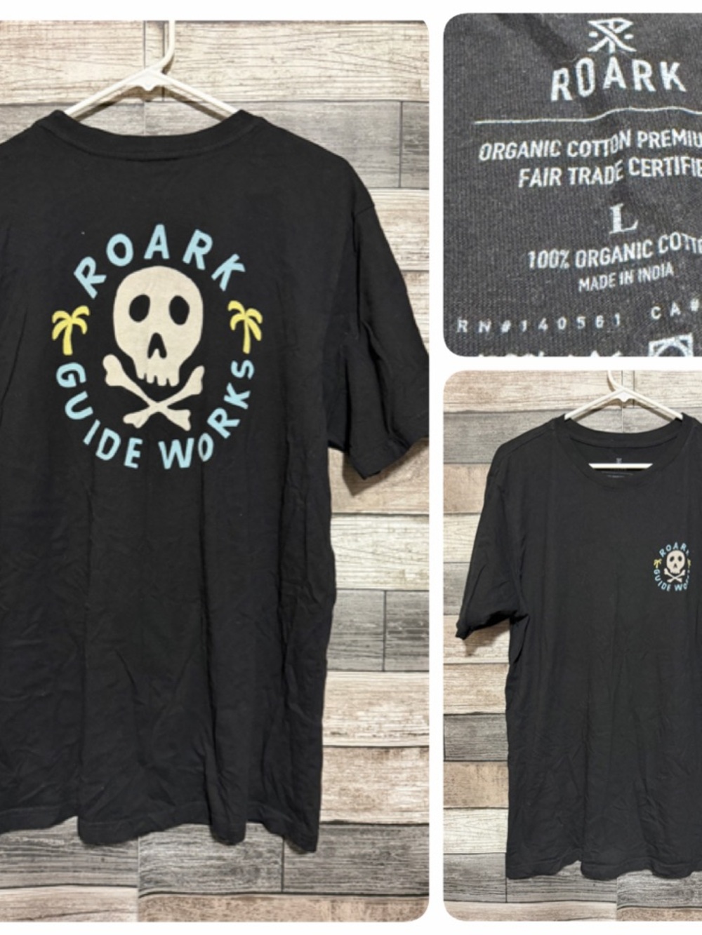 Roark Skull Guide Works T-Shirt Men’s L Black Crewneck Casual